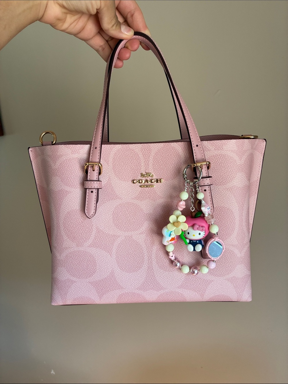 Hello Kitty Pink and Cream Apple Beaded Phone Charm